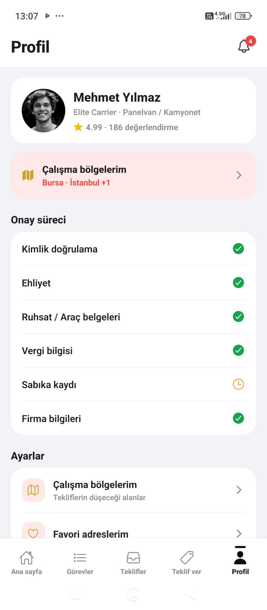 Sürücü profil ve onay süreci